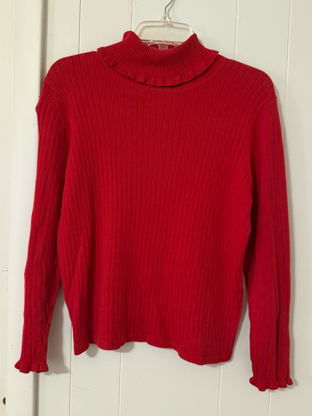 Westbound Petite Medium Red Ribbed Mock Turtleneck Sweater